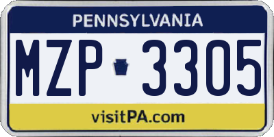 PA license plate MZP3305