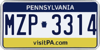 PA license plate MZP3314