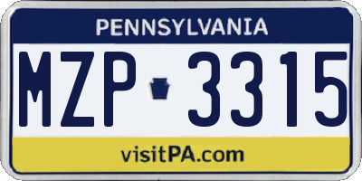 PA license plate MZP3315