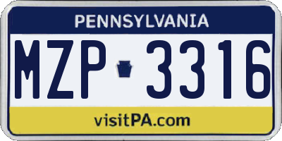 PA license plate MZP3316