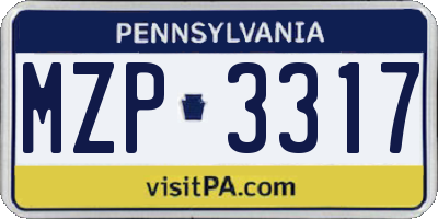 PA license plate MZP3317