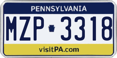 PA license plate MZP3318