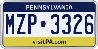 PA license plate MZP3326