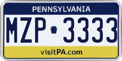 PA license plate MZP3333
