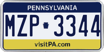 PA license plate MZP3344