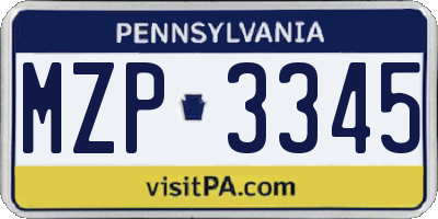 PA license plate MZP3345