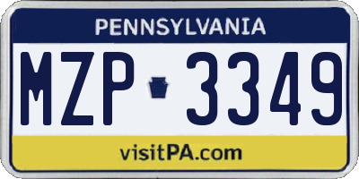 PA license plate MZP3349