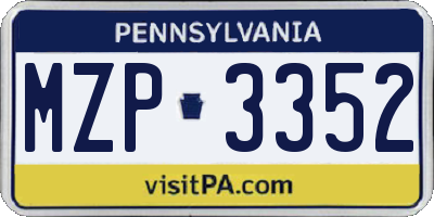 PA license plate MZP3352