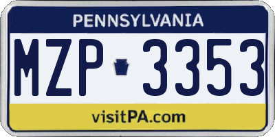 PA license plate MZP3353