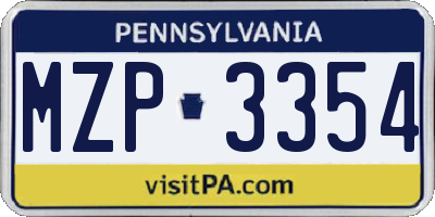 PA license plate MZP3354