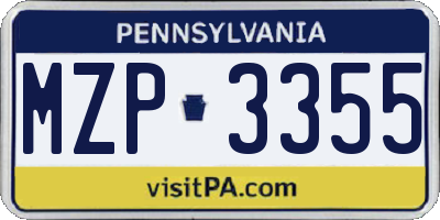 PA license plate MZP3355