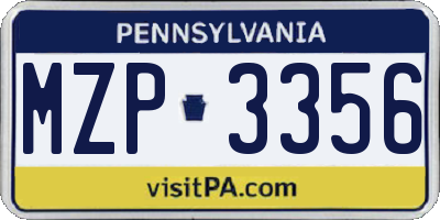 PA license plate MZP3356