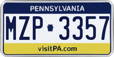 PA license plate MZP3357