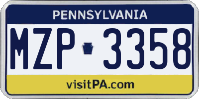 PA license plate MZP3358