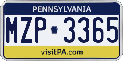 PA license plate MZP3365