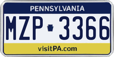 PA license plate MZP3366