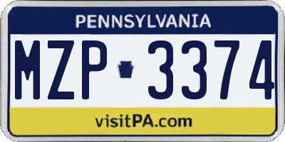 PA license plate MZP3374