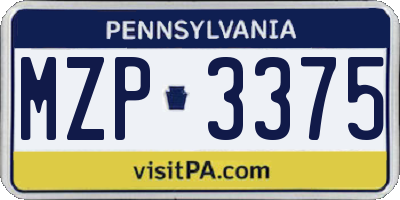 PA license plate MZP3375