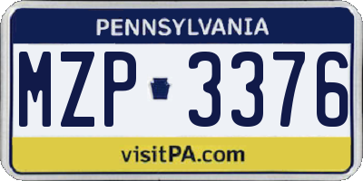 PA license plate MZP3376