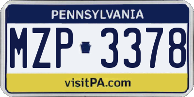 PA license plate MZP3378