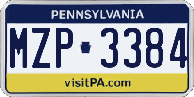 PA license plate MZP3384