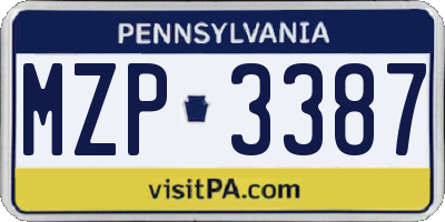 PA license plate MZP3387