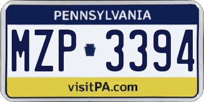 PA license plate MZP3394