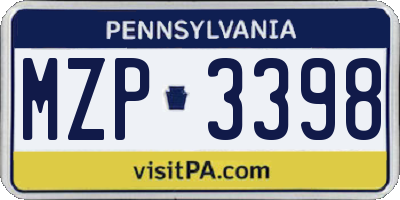 PA license plate MZP3398