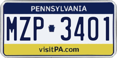 PA license plate MZP3401