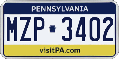 PA license plate MZP3402