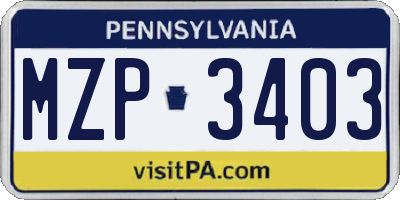 PA license plate MZP3403
