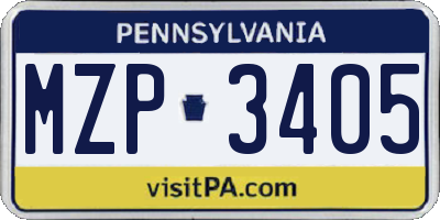 PA license plate MZP3405