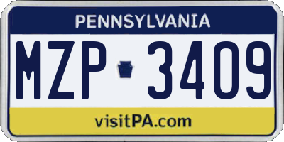 PA license plate MZP3409
