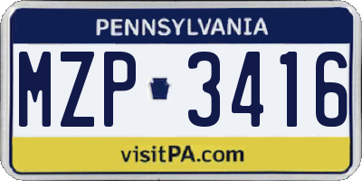 PA license plate MZP3416