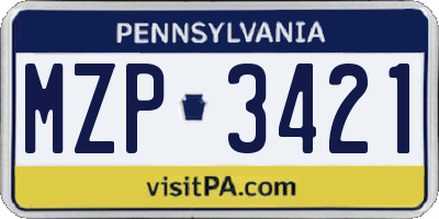 PA license plate MZP3421