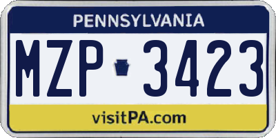 PA license plate MZP3423