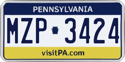 PA license plate MZP3424