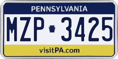 PA license plate MZP3425