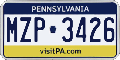 PA license plate MZP3426
