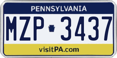 PA license plate MZP3437