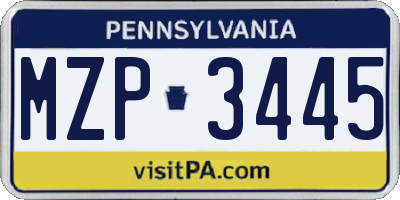 PA license plate MZP3445