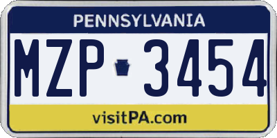 PA license plate MZP3454