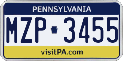 PA license plate MZP3455