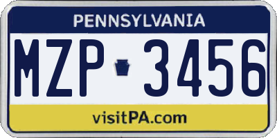 PA license plate MZP3456