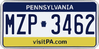 PA license plate MZP3462