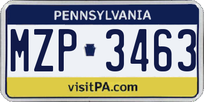 PA license plate MZP3463