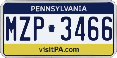 PA license plate MZP3466