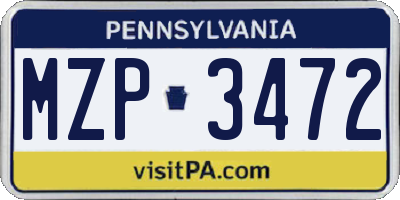 PA license plate MZP3472