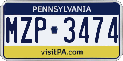 PA license plate MZP3474