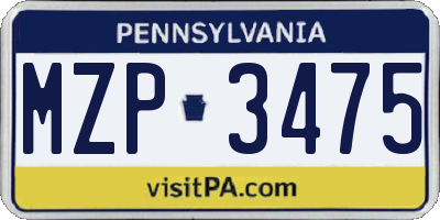 PA license plate MZP3475